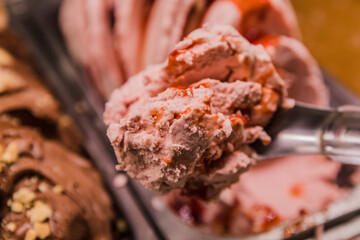 Delicious Ice Cream Gelatto Chocolate Strawberry Colorful Flavor Coconut Caramel Melted