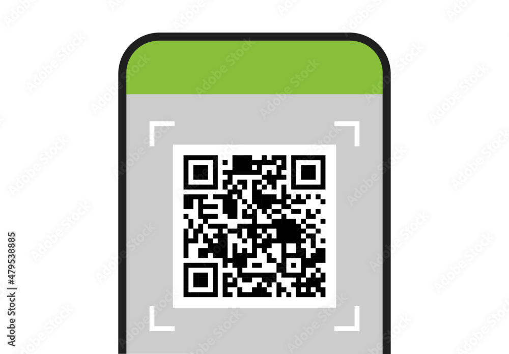 Poster scanning qr code on smartphone screen and digital technology flat vector illustration.