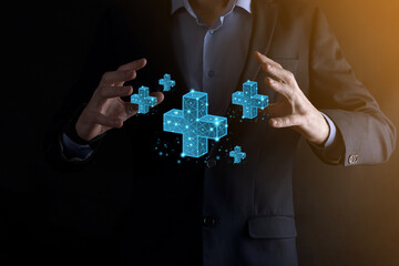 Businessman hand holding letter icon,email icons.Contact us by newsletter email and protect your...