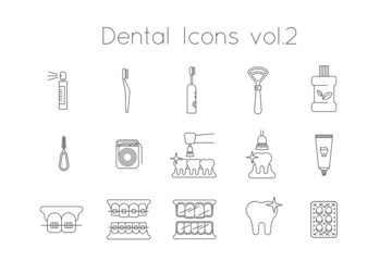 Dentistry icons. Thin line vector signs of dental clinic services. Oral health care concepts. Mouth hygiene, orthodontics. Black outline pictograms