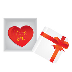 Red heart With sign I love you inside of open gift box