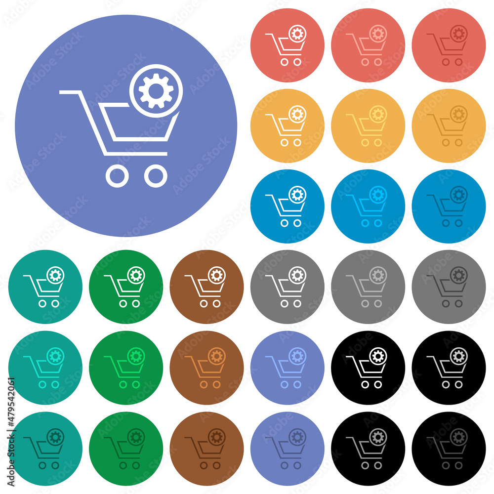 Sticker cart settings outline round flat multi colored icons