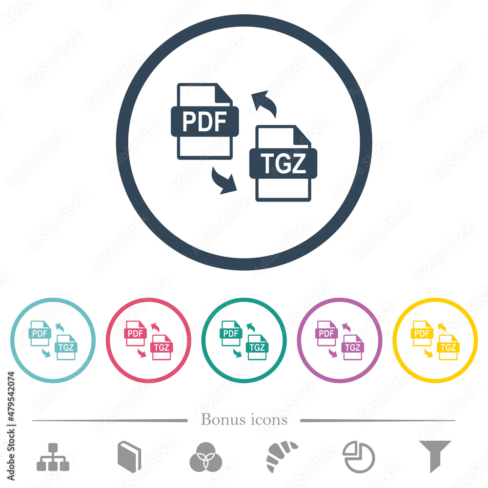 Aufkleber pdf tgz file compression flat color icons in round outlines