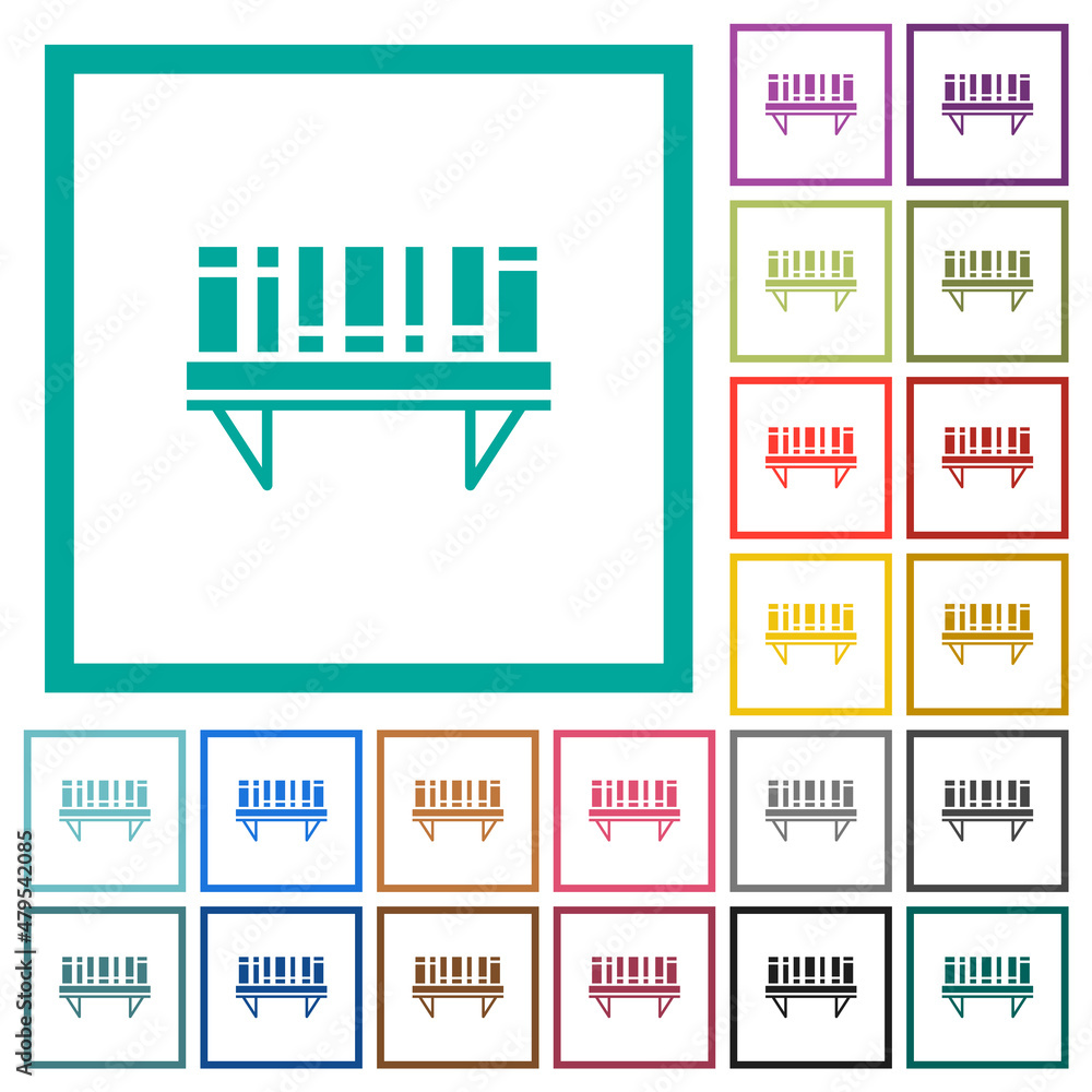 Poster bookshelf with books solid flat color icons with quadrant frames