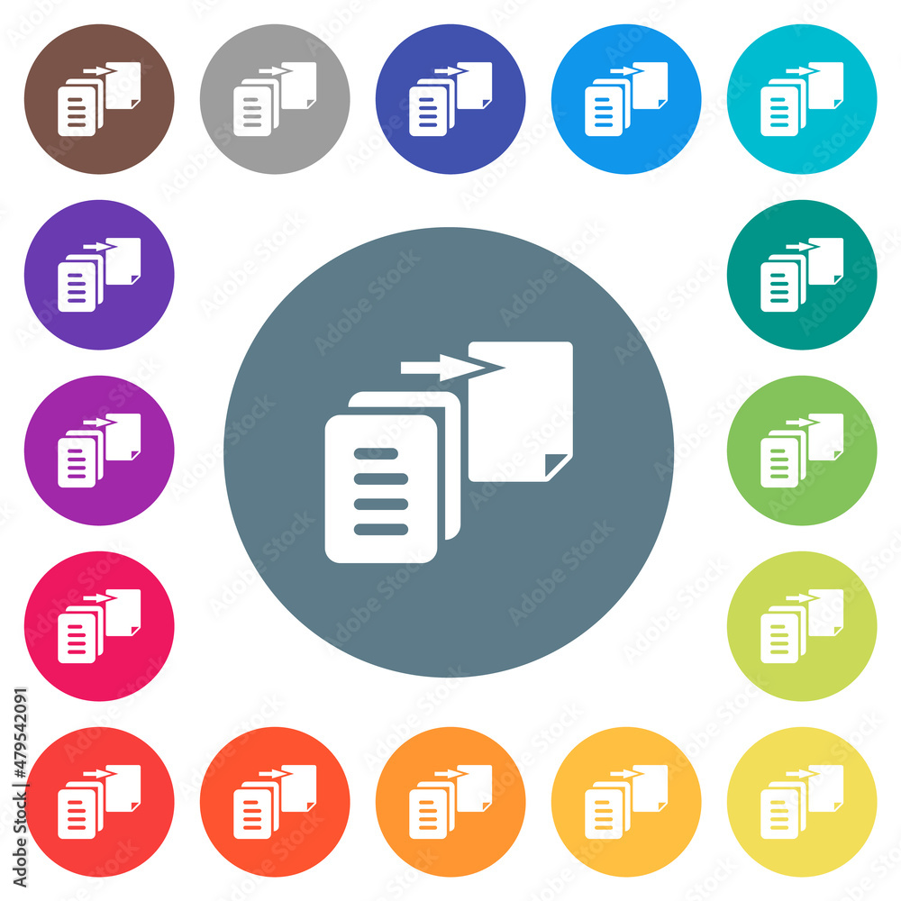 Poster move file solid flat white icons on round color backgrounds