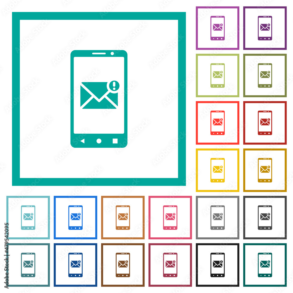 Poster smartphone incoming message flat color icons with quadrant frames