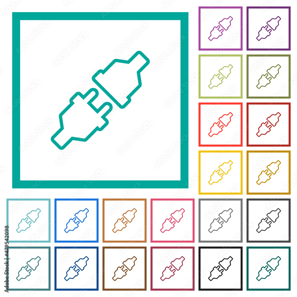 Poster unplugged power connectors outline flat color icons with quadrant frames