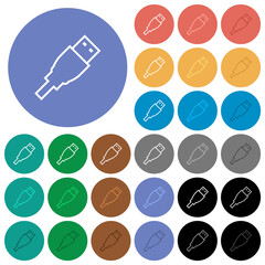 USB plug outline round flat multi colored icons