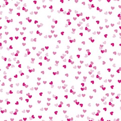 simple pink confetti hearts pattern . white background.Print for a Valentine's day card. Vector texture.