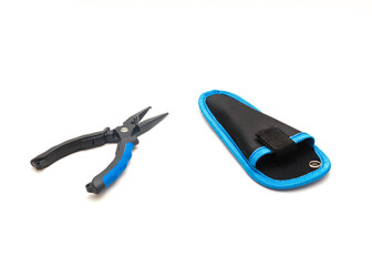 Obraz premium Studio shot multi-function fishing pliers with travel case isolated on white background