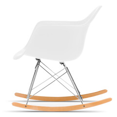 Rocking chair with a backrest on wooden skids on a white background