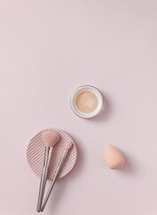 Face powder and brush,make up,flat layot