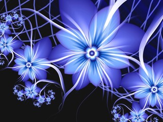 Blue fractal illustration background with flower. Creative element for design.Original digital artwork with place for text...Creative work.