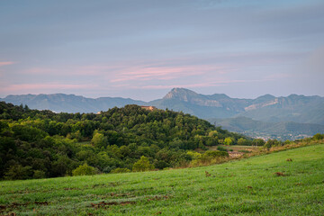Morning landscape over the countryside (Garrotxa, Catalonia, Spain, Volca de Aiguanegra)