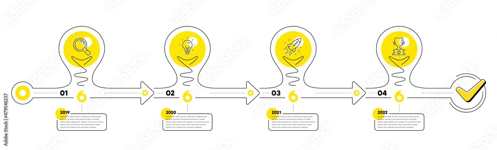 Poster business infographic timeline with 4 steps. lightbulb journey path infographics. workflow process di