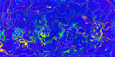 Obraz premium Abstract pink yellow and red lines wavy stripes on blue background.