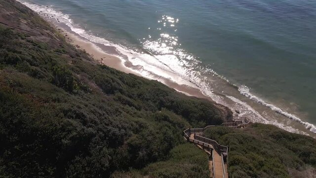 Stairs going downhill to the ocean at Santa Barbara California