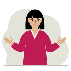 The woman is sad and upset. Hands are spread out in different directions. Vector