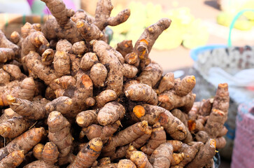 Fresh ginger - Ginger in bulk in the basket. Ginger root from the garden