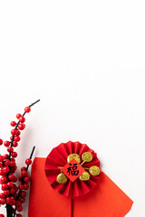 Chinese lunar new year background design concept with red berry and festive decoration.