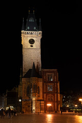 Fototapeta premium Prague at night, Old Town Hall on the city square, cityscape