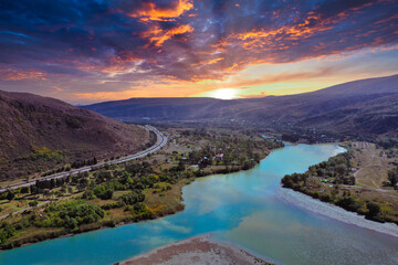 Kura river from a drone, Georgia © Dmitrii