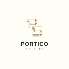 Naklejka premium Portico Spirits Initial Letter P and S Logo ancient greek or roman style logo vector design