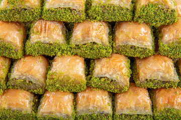 Turkish sweet Dry Baklava on a marble background. Turkish pastry dessert baklava. Ramadan or...