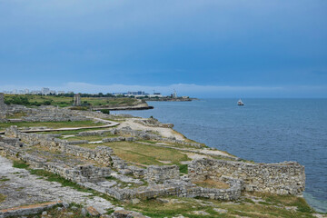 Fototapeta na wymiar Storm clouds over the Chersonesus Tauride ancient town
