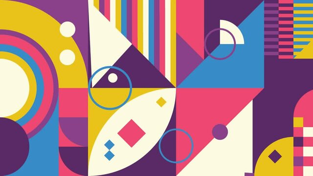 Colorful abstraction in retro style made of various geometric shapes.