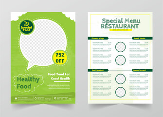 Healthy vegan food sale poster menu for promotional restaurant flyer brochure with editable photo background template design - obrazy, fototapety, plakaty
