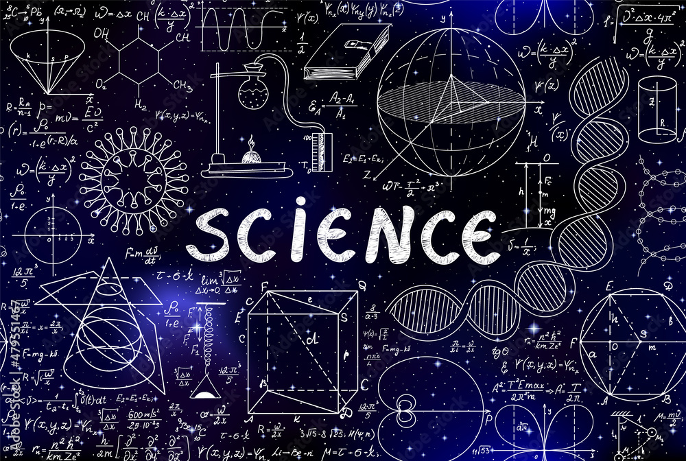 Wall mural decorative scientific vector seamless pattern with math figures and equations and the word 
