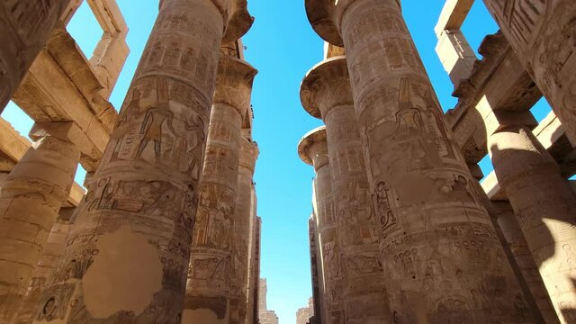 Karnak Temple in Luxor, Egypt. The Karnak Temple Complex, commonly known as Karnak, comprises a vast mix of decayed temples, chapels, pylons, and other buildings in Egypt.