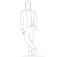 man drawing by one continuous line, isolated, vector