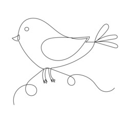 bird drawing by one continuous line, isolated, vector