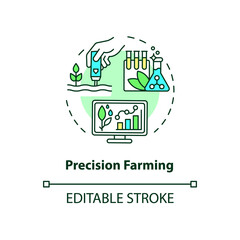Precision farming concept icon. Smart agriculture abstract idea thin line illustration. Farming management. Isolated outline drawing. Editable stroke. Roboto-Medium, Myriad Pro-Bold fonts used