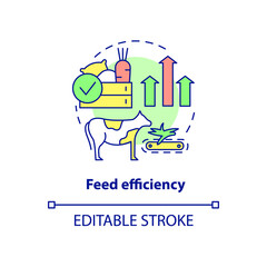 Feed efficiency concept icon. Beef production abstract idea thin line illustration. High-concentrate diet. Isolated outline drawing. Editable stroke. Roboto-Medium, Myriad Pro-Bold fonts used