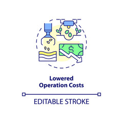 Lowered operation costs concept icon. Smart farming advantage abstract idea thin line illustration. Isolated outline drawing. Editable stroke. Roboto-Medium, Myriad Pro-Bold fonts used