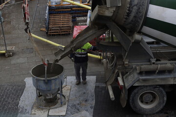 Concrete mixer in a construction site
