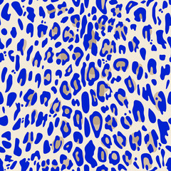 Seamless pattern beige and royal blue leopard print - 479556637