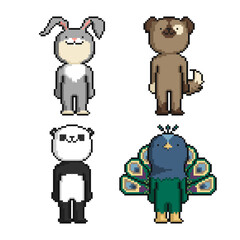 Pixel art set of cartoon funny animals on a white background - 479556659