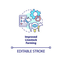 Improved livestock farming concept icon. Smart agriculture benefit abstract idea thin line illustration. Isolated outline drawing. Editable stroke. Roboto-Medium, Myriad Pro-Bold fonts used