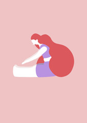 Red hair girl is doing exercises