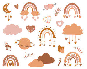 Set with romantic elements Valentine's day in boho style. Perfect for holiday decoration, stickers. © Alina