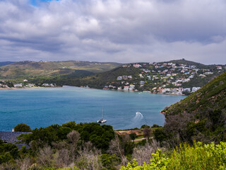 Fototapeta na wymiar Knysna lagoon and the heads from the featherbed mountain in garden route South Africa