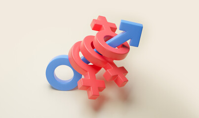 Obraz premium Lots of sexual partners. Prostitute man. Gender symbol for man and many women. 3d render