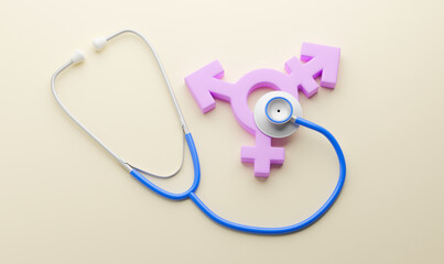 Doctor for transgender. Stethoscope and transgender gender symbol. 3d render © adragan