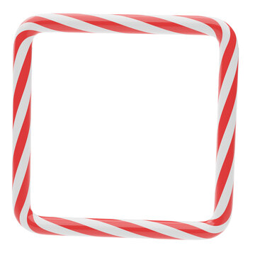 Square frame made from candy cane lollipop. isolated on white background. 3d render