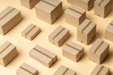 Lots of cardboard boxes pattern on brown background