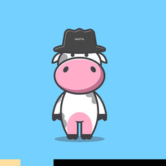 cute cow illustration wearing mafia hat